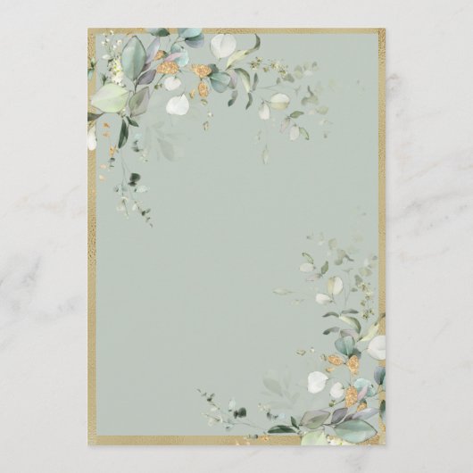 グリーンエレガント素朴葉金ゴールド結婚ズ 招待状 (裏面)