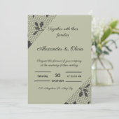 グリーンエレガント結婚式招待状ウィズブラックフローラ 招待状 (スタンド正面)