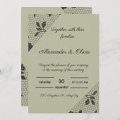 グリーンエレガント結婚式招待状ウィズブラックフローラ 招待状 (正面/裏面)