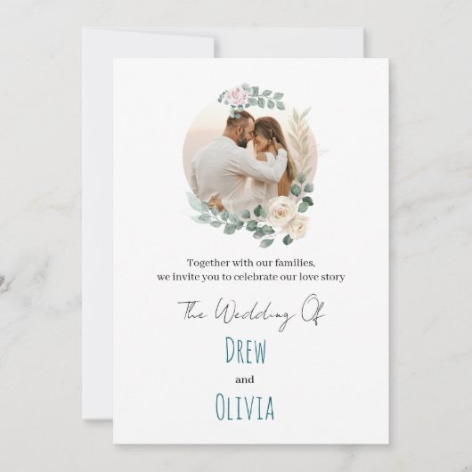 グリーンエレガント葉結婚式招待状 招待状 (正面)