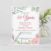 グリーンエレガント葉誕生日&ピンクローズママ 招待状 (スタンド正面)