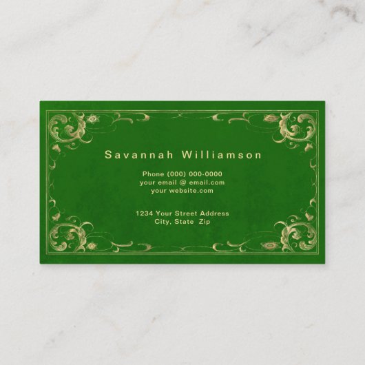 グリーンエレガント金ゴールドのカスタマイズ 名刺 (裏面)