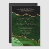 グリーンエレガント金ゴールドアゲートグリッター結婚ズ マグネット招待状 (正面/裏面)