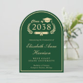 グリーンエレガント金ゴールドアーチ写真卒業パーティー 招待状 (スタンド正面)