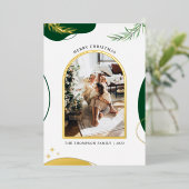 グリーンエレガント金ゴールドアーチ水カラーメリークリスマス 箔シーズンカード (立ち正面)