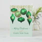 グリーンエレガント金ゴールドオーナメントメリークリスマスカード (スタンド正面)