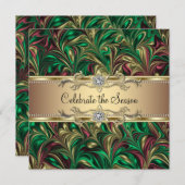 グリーンエレガント金ゴールドクリスマスパーティー 招待状 (正面/裏面)