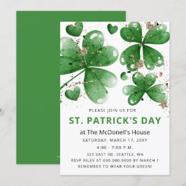 グリーンエレガント金ゴールドグリッターシャムロックSt patricks day 招待状