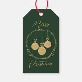 グリーンエレガント金ゴールドグリッターリースクリスマス ギフトタグ