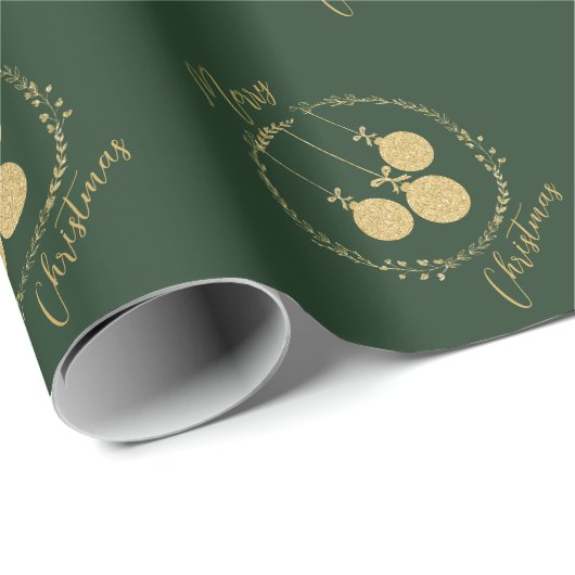 グリーンエレガント金ゴールドグリッターリースメリークリスマス ラッピングペーパー (ロールコーナー)