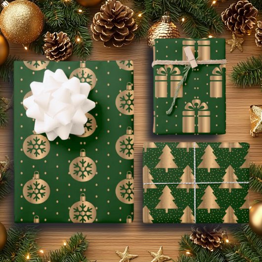 グリーンエレガント金ゴールドグリッター ラッピングペーパーシート