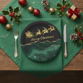 グリーンエレガント金ゴールドサンタスリーメリークリスマス ペーパープレート