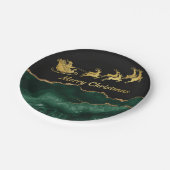 グリーンエレガント金ゴールドサンタスリーメリークリスマス ペーパープレート (アングル)