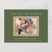 グリーンエレガント金ゴールドジョイクリスマスホリデーフォト シーズンポストカード (正面)