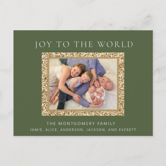 グリーンエレガント金ゴールドジョイクリスマスホリデーフォト シーズンポストカード (正面)