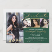 グリーンエレガント金ゴールドスクリプト4写真研究科 招待状 (正面)