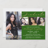 グリーンエレガント金ゴールドスクリプト4写真研究科 招待状 (正面)