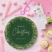 グリーンエレガント金ゴールドスノーフレークのクリスマス ペーパープレート (パーティー)