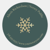 グリーンエレガント金ゴールドスノーフレーク事業公証人 ラウンドシール (正面)