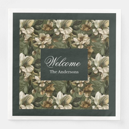 グリーンエレガント金ゴールドナプキンスパーソナライズされた食器 (正面)