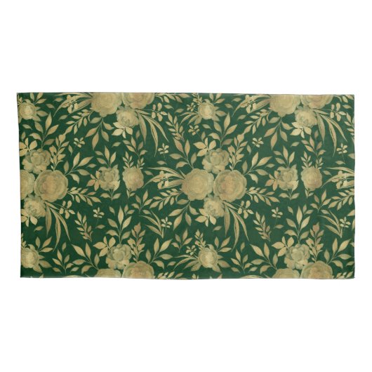 グリーンエレガント金ゴールドバラフローラデザイン 枕カバー (裏面-右)