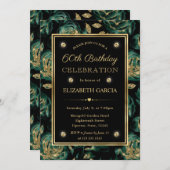 グリーンエレガント金ゴールドバラフローラ60誕生日 招待状 (正面/裏面)