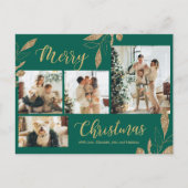グリーンエレガント金ゴールドフォトコラージュクリスマス ポストカード (正面)