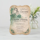 グリーンエレガント金ゴールドプリンセスキンセアニェラ誕生日 招待状 (スタンド正面)