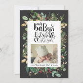 グリーンエレガント金ゴールドベリーベビー初めてのクリスマス シーズンカード (正面)