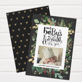 グリーンエレガント金ゴールドベリーベビー初めてのクリスマス シーズンカード