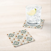 グリーンエレガント金ゴールドホワイトクリスマスポインセチア スクエアペーパーコースター (インサイチュ)