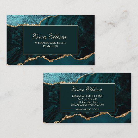 グリーンエレガント金ゴールドマーブルウェディングプランナー 名刺 (正面/裏面)