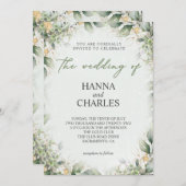 グリーンエレガント金ゴールドミントクリームユーカリ 招待状 (正面/裏面)