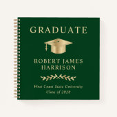 グリーンエレガント金ゴールド卒業パーティーゲストブック ノートブック (正面)