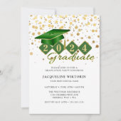 グリーンエレガント金ゴールド卒業写真パーティー 招待状 (正面)