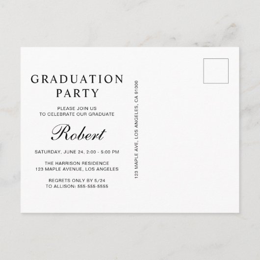 グリーンエレガント金ゴールド大学の卒業パーティー インビテーションポストカード (裏面)