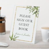 グリーンエレガント金ゴールド植物学つる植物ゲストブック 台座サイン (インサイチュ)