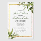 グリーンエレガント金ゴールド植物学つる植物ブライダルシャワー マグネット招待状 (正面)