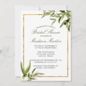 グリーンエレガント金ゴールド植物学つる植物ブライダルシャワー 招待状 (正面)