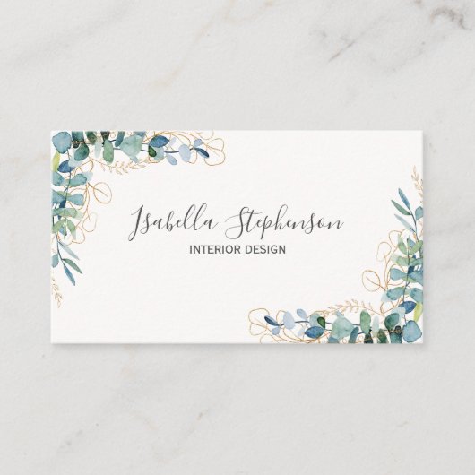 グリーンエレガント金ゴールド植物葉 名刺 (正面)