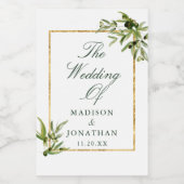 グリーンエレガント金ゴールド植物風合わせウェディングミニ ワインラベル (シングルラベル)