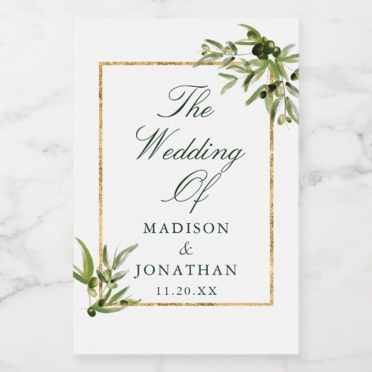 グリーンエレガント金ゴールド植物風合わせウェディングミニ ワインラベル (シングルラベル)