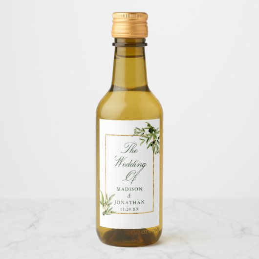 グリーンエレガント金ゴールド植物風合わせウェディングミニ ワインラベル (正面)