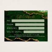 グリーンエレガント金ゴールド瑪瑙のギフト証明書 (裏面)