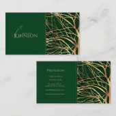 グリーンエレガント金ゴールド秋の木スケッチ 名刺 (正面/裏面)