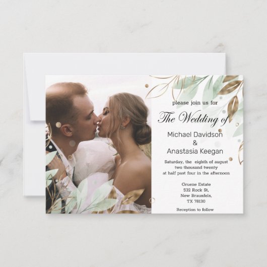 グリーンエレガント金ゴールド結婚フローラの招待 ノートカード (正面)