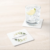 グリーンエレガント金ゴールド葉水色リース スクエアペーパーコースター (インサイチュ)