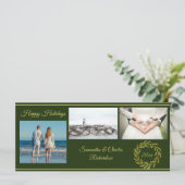 グリーンエレガント金ゴールド3フォトホリデーカード (スタンド正面)