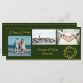 グリーンエレガント金ゴールド3フォトホリデーカード (正面/裏面)