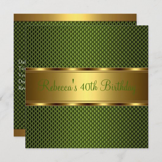 グリーンエレガント金ゴールド40歳の誕生日パーティー 招待状 (正面/裏面)